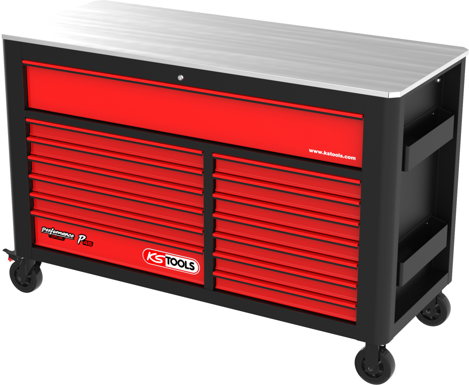 KS Tools PERFORMANCEplus P45 SCHWARZ-ROT Werkstattwagen mit 14 Schubladen