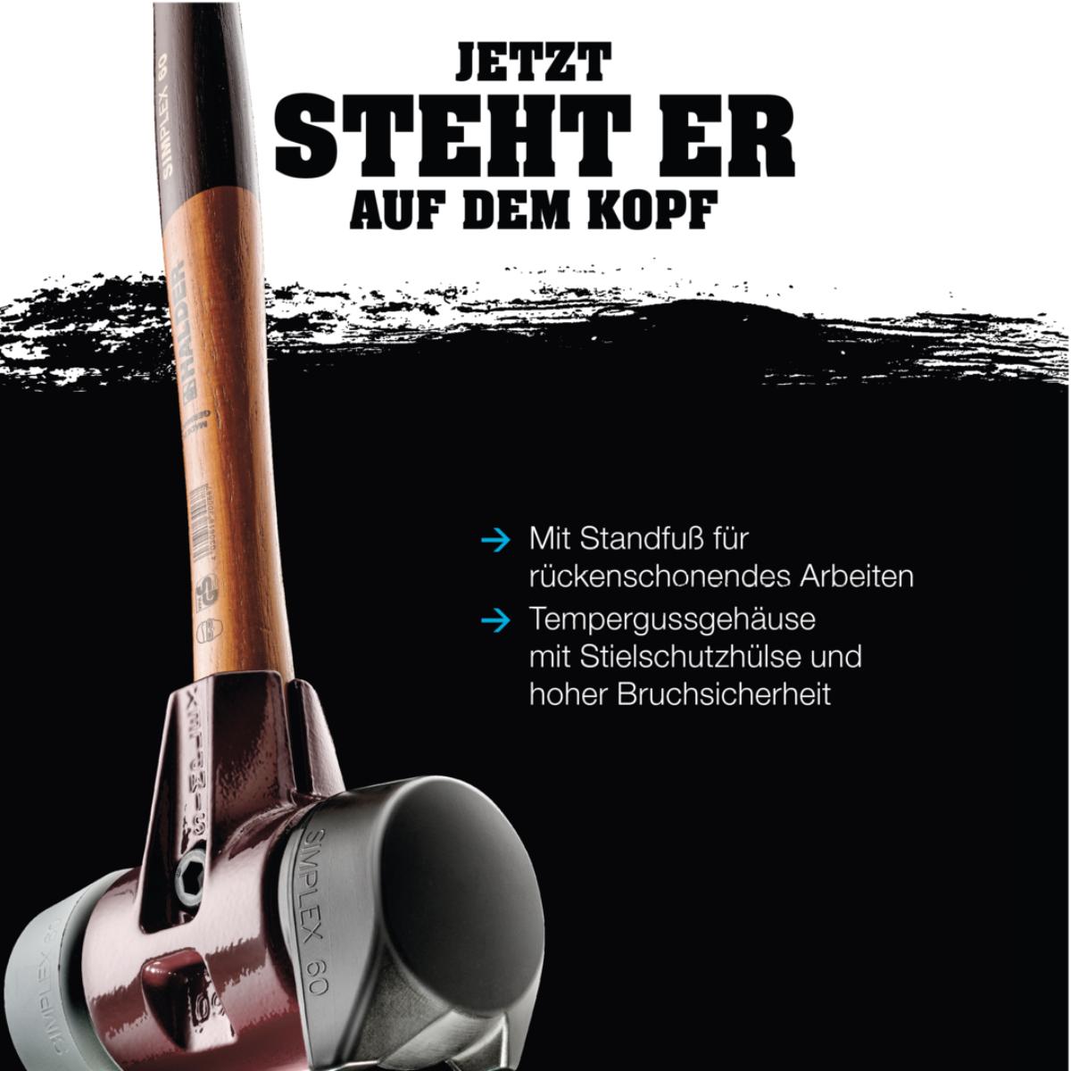 HALDER SIMPLEX - Schonhammer mit TE-Gehäuse und Holzstiel, Gummikomposition mit Standfuss