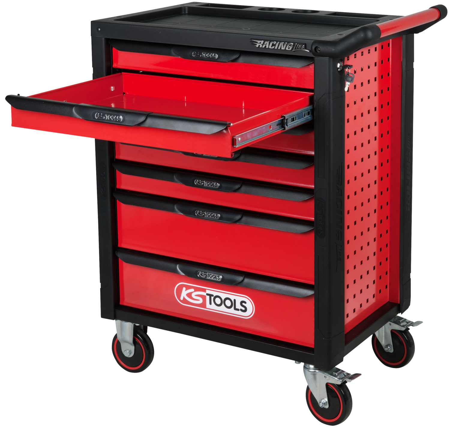KS Tools RACINGline SCHWARZ-ROT Werkstattwagen mit 7 Schubladen