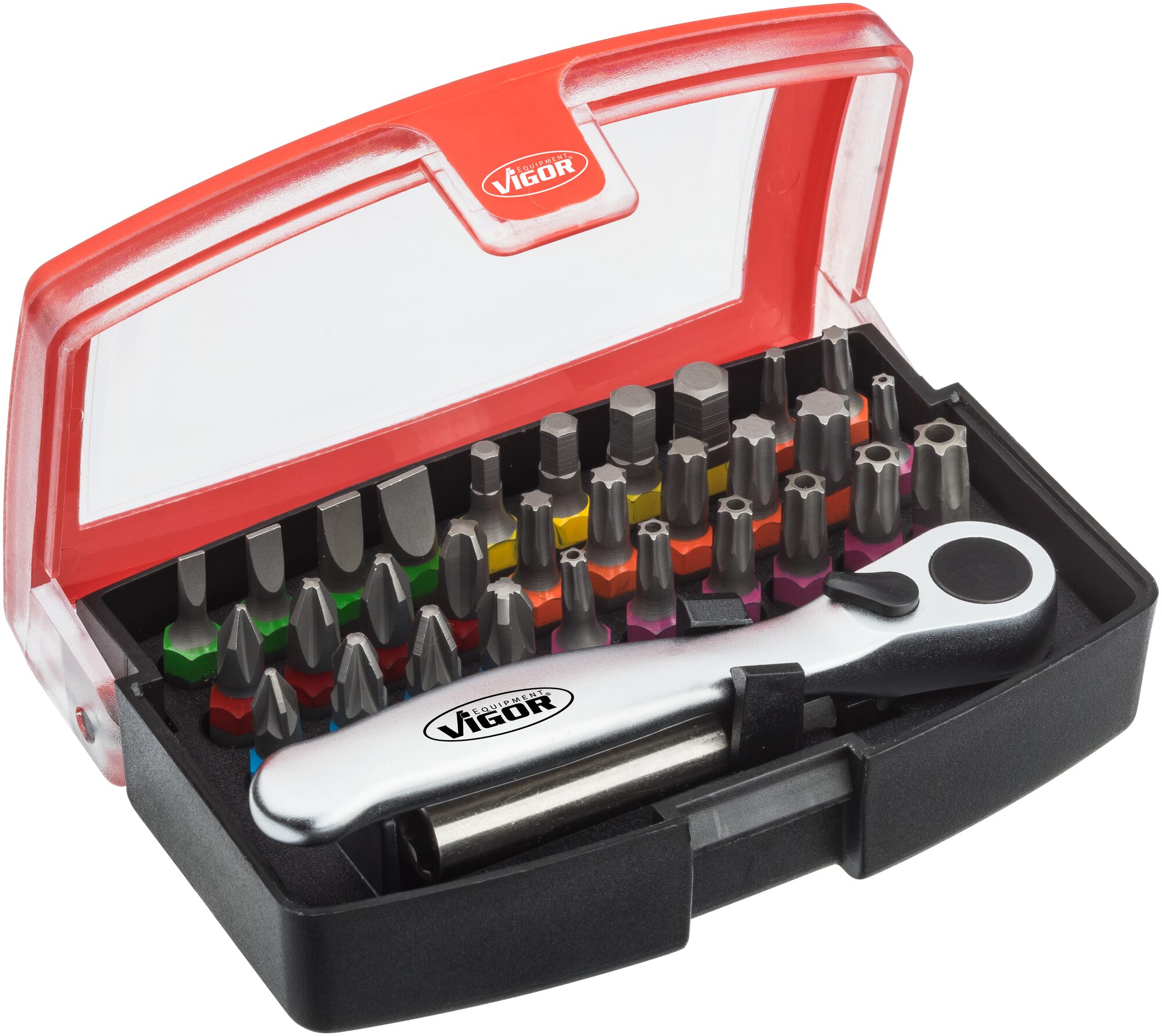 VIGOR Bit Box, V5502, Sechskant6,3 (1/4 Zoll), Schlitz Profil, Innen-Sechskant Profil, Kreuzschlitz