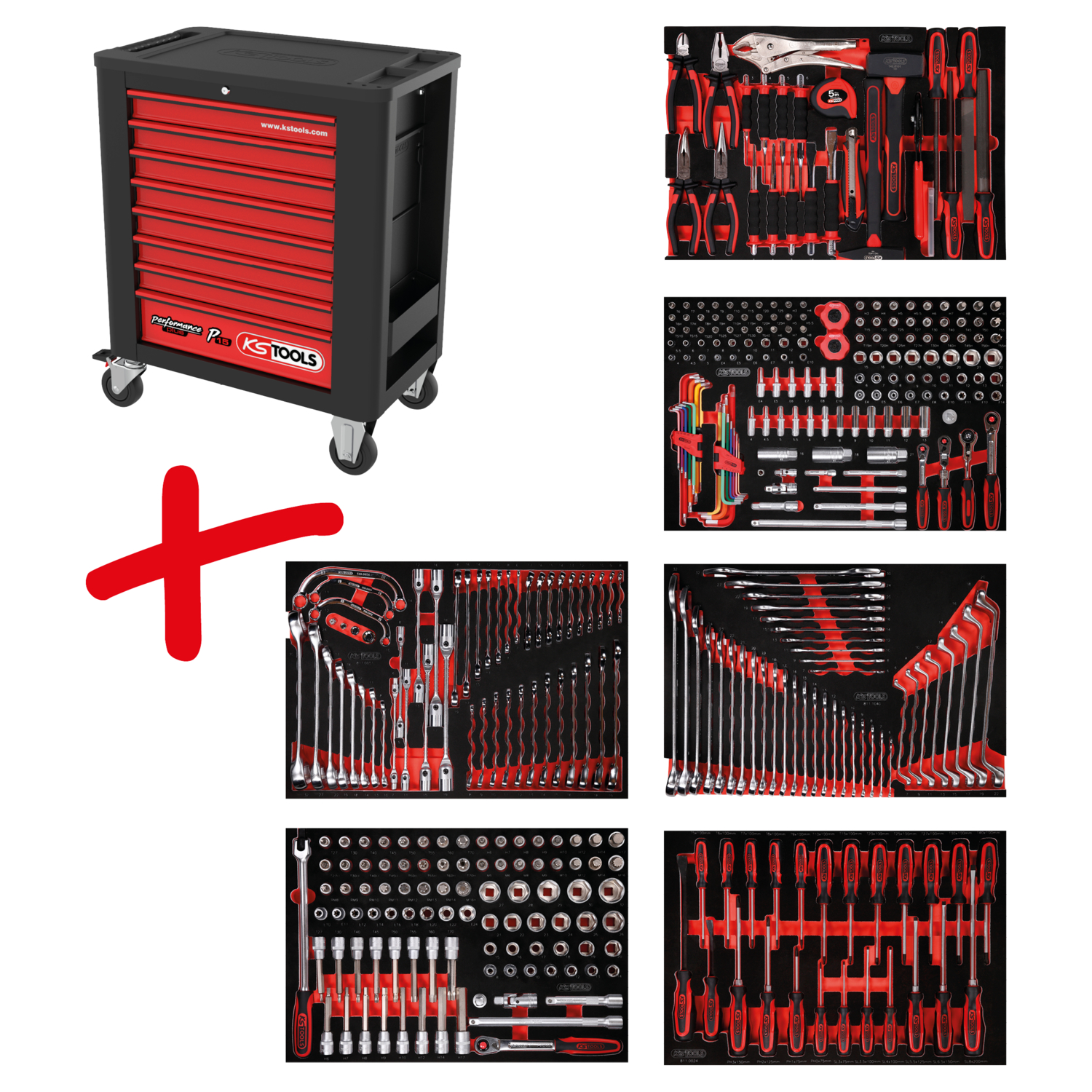 KS Tools Performanceplus Werkstattwagen-Satz P15 mit 399 Werkzeugen für 6 Schubladen