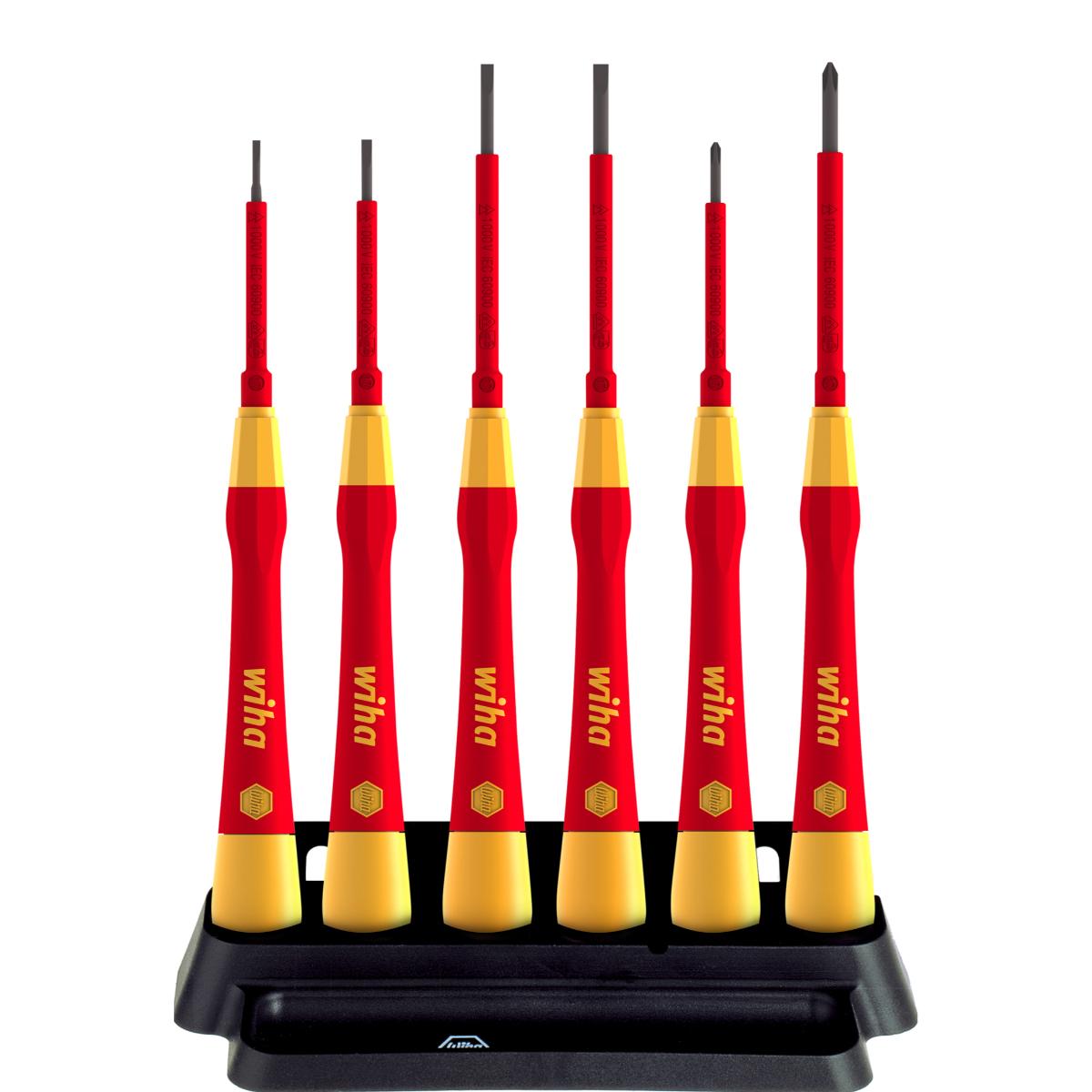 Wiha Feinschraubendreher Set PicoFinish electric Schlitz, Phillips 7-teiliges Set mit Halter