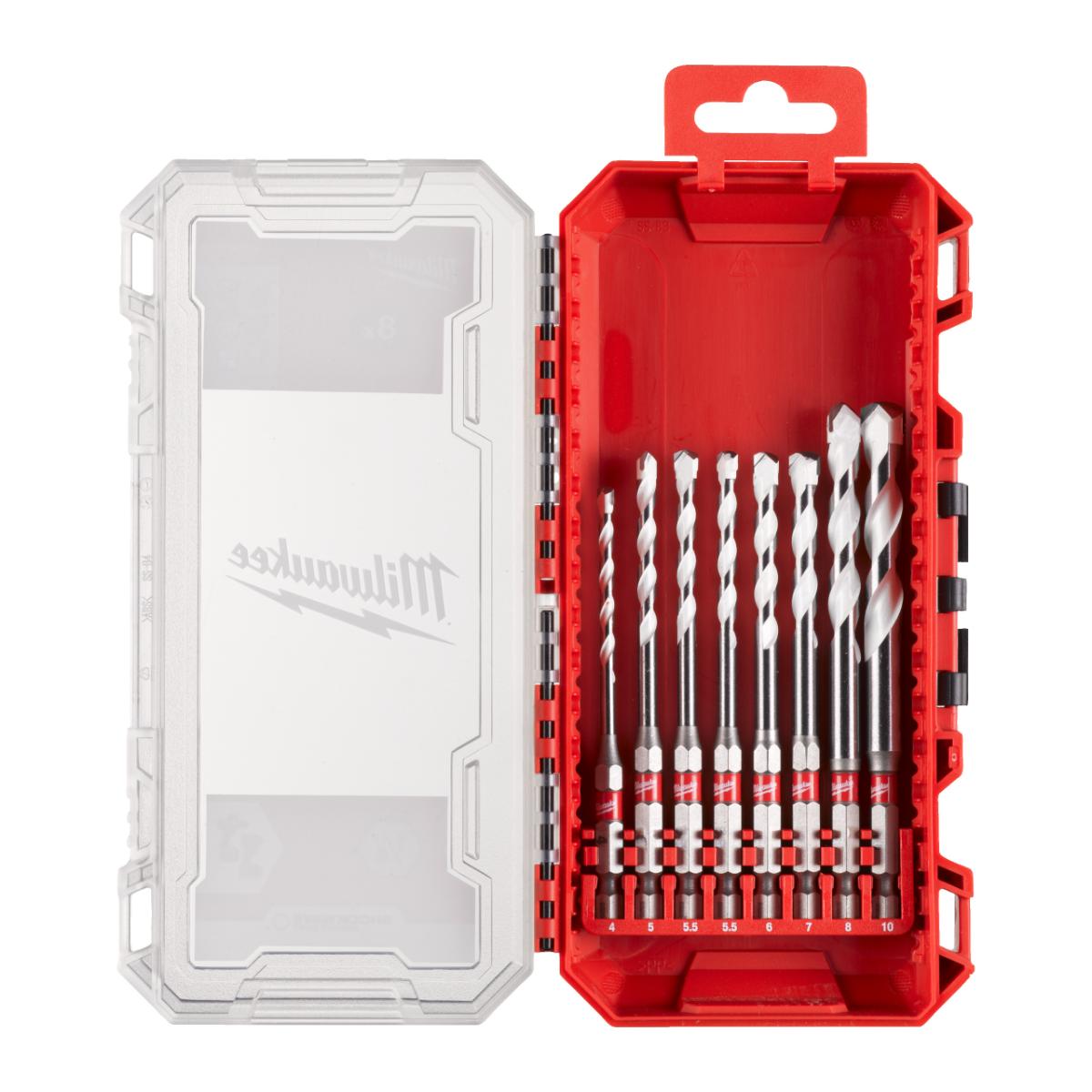 Milwaukee SHOCKWAVE Multimaterial Bohrer 1/4" Hex 8-teiliges Set 4/5/5, 5/5, 5/6/7/8/10 mm in PACKOU
