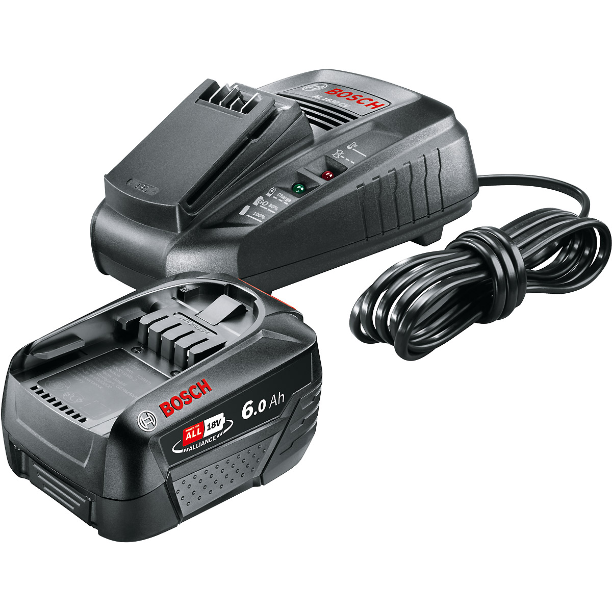 Bosch Starter-Set 18V, 1 x Ladegerät AL 1830 CV, 1 x Akkupack PBA 18 V 6,0 Ah W-C