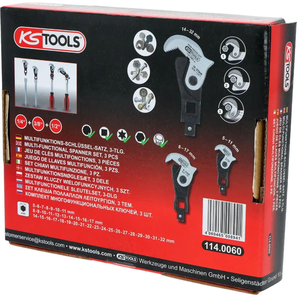 KS TOOLS 1/4" + 3/8" + 1/2" Multifunktions-Schlüssel-Satz, 3-tlg
