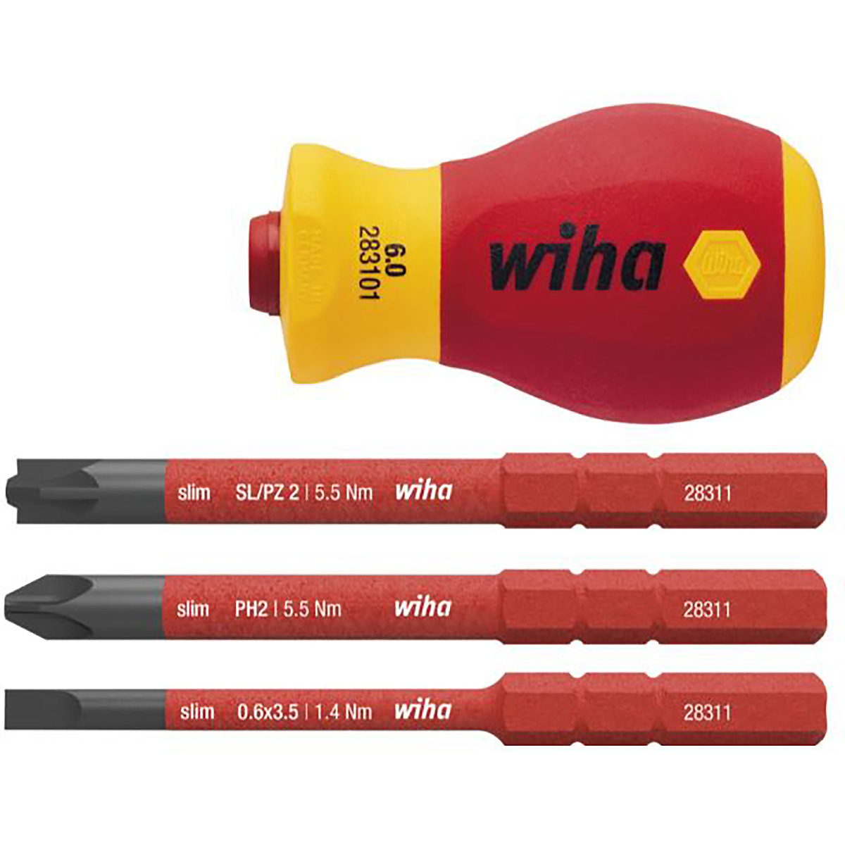 Wiha Schraubendreher mit Bithalter Set slimVario electric Stubby 4-teiliges Set mit slimBits