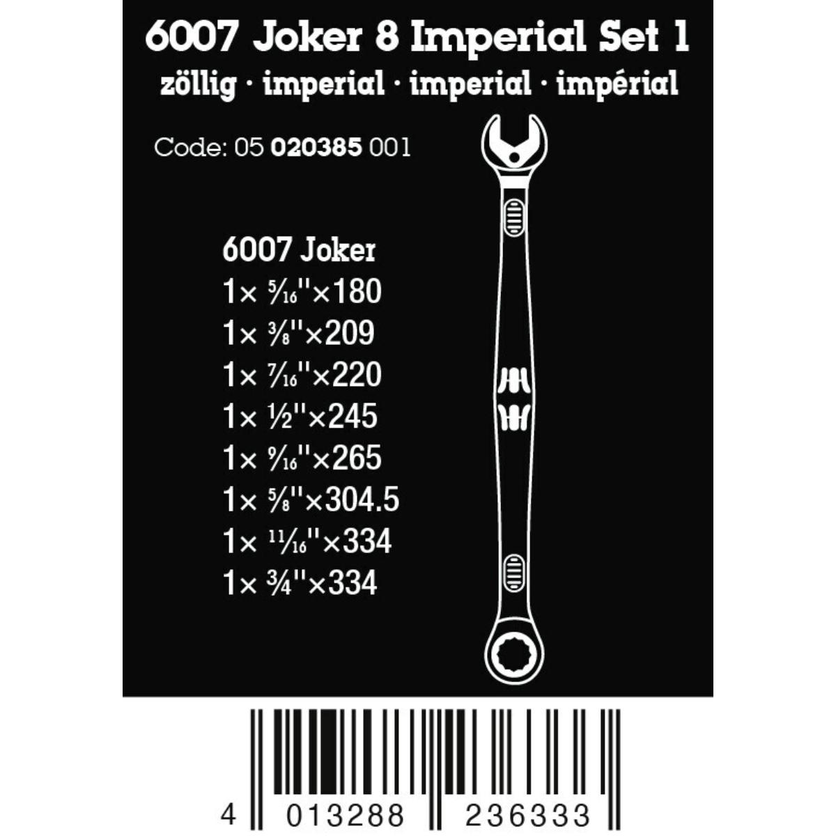 Wera 6007 Joker Imperial 8-stelliges Set Maul-Ringratschenschlüssel-Satz, zöllig