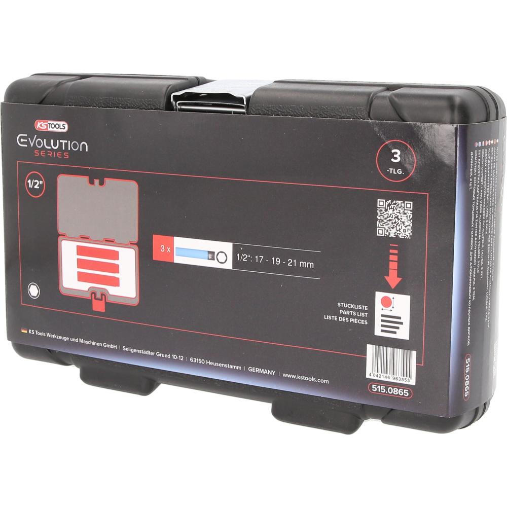 KS Tools Alu-Felgen Kraft-Stecknuss-Satz, extra lang, 3-tlg, 1/2 Zoll, 17, 19, 21 mm