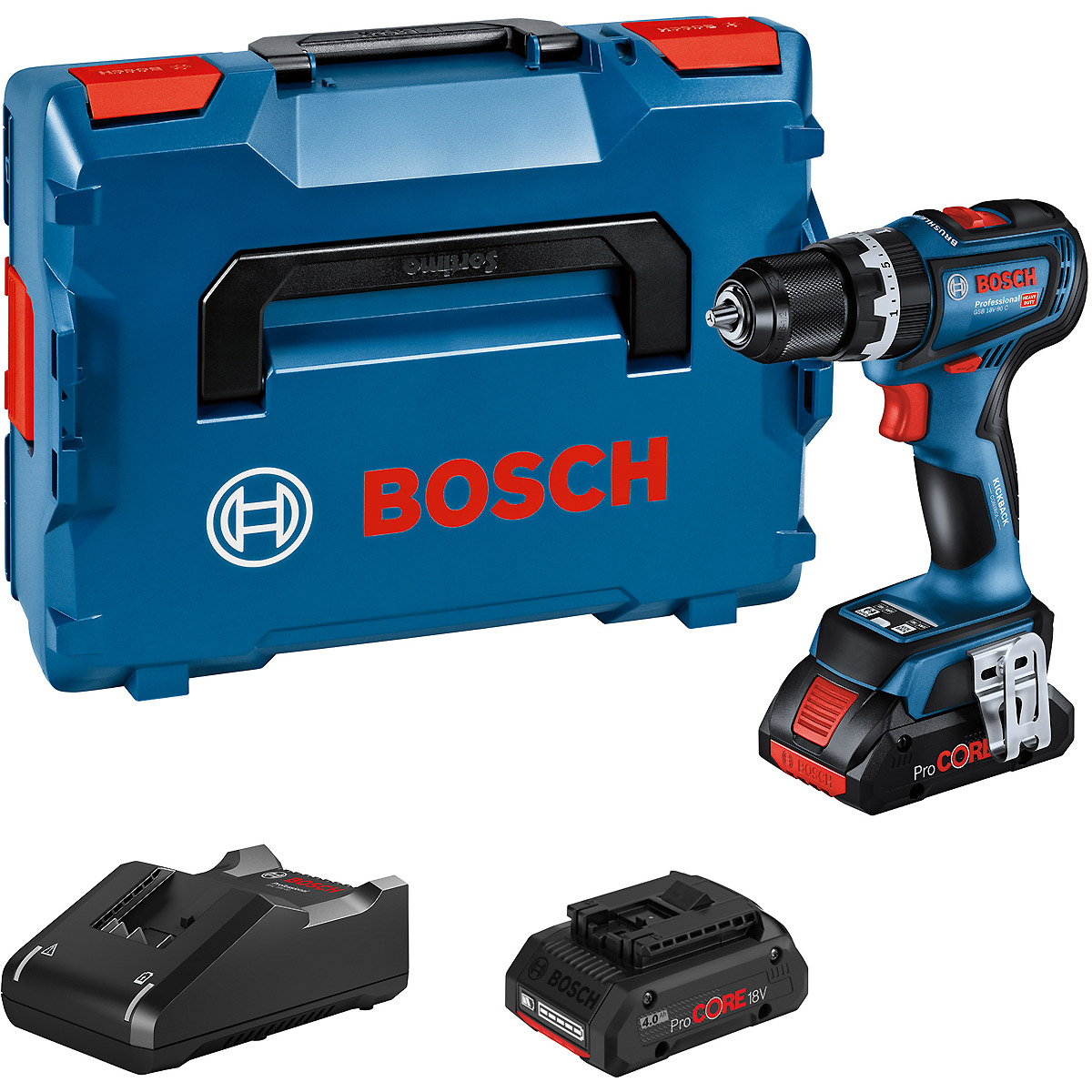 Bosch Akku-Schlagbohrschrauber GSB 18V-90 C, 2 Akku ProCORE18V 4.0Ah, Ladg. und L-BOXX