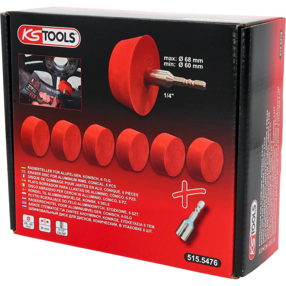 KS Tools Radierteller für Alufelgen, konisch, 6er Pack