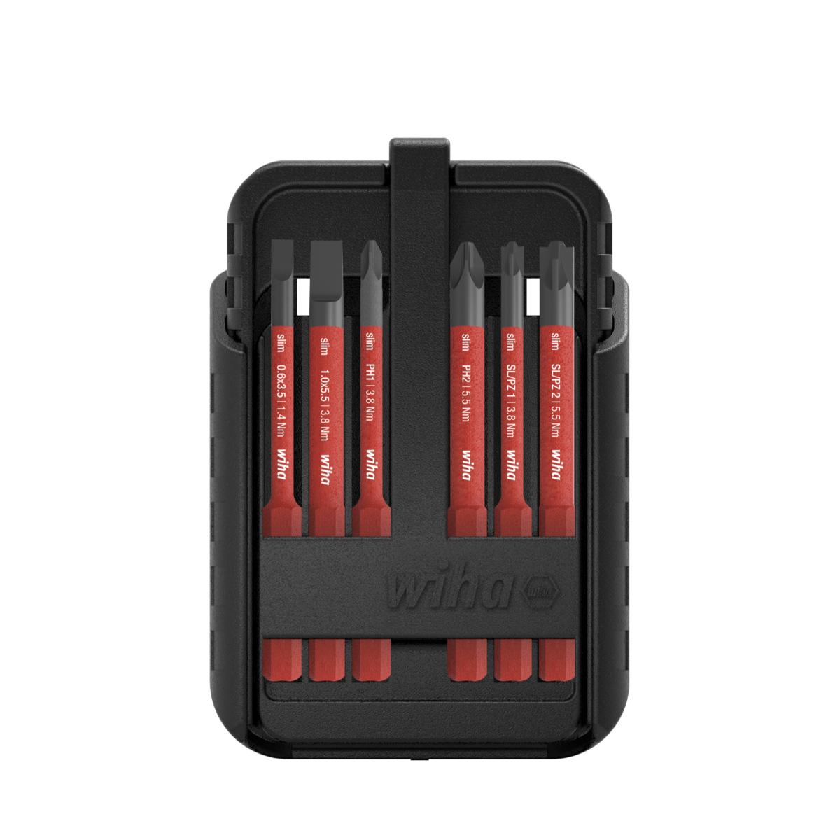 Wiha Bit Set slimBit electric Schlitz, Phillips, Pozidriv, PlusMinus/Pozidriv, TORX 12-teiliges Set mit Gürtelhalter