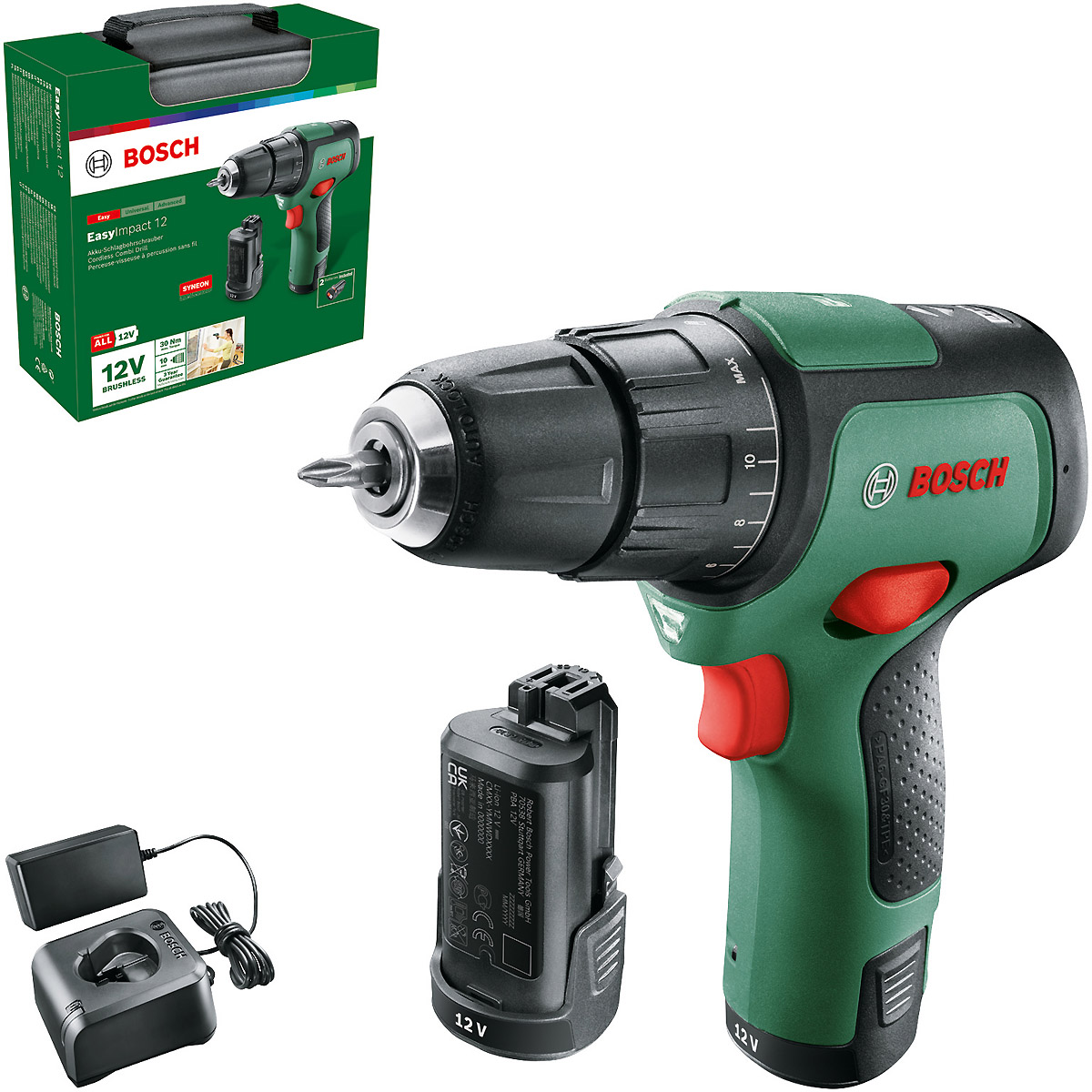 Bosch Akku-Zweigang-Schlagbohrschrauber EasyImpact 12: 2x Akkupack (2,0 Ah), Ladegerät