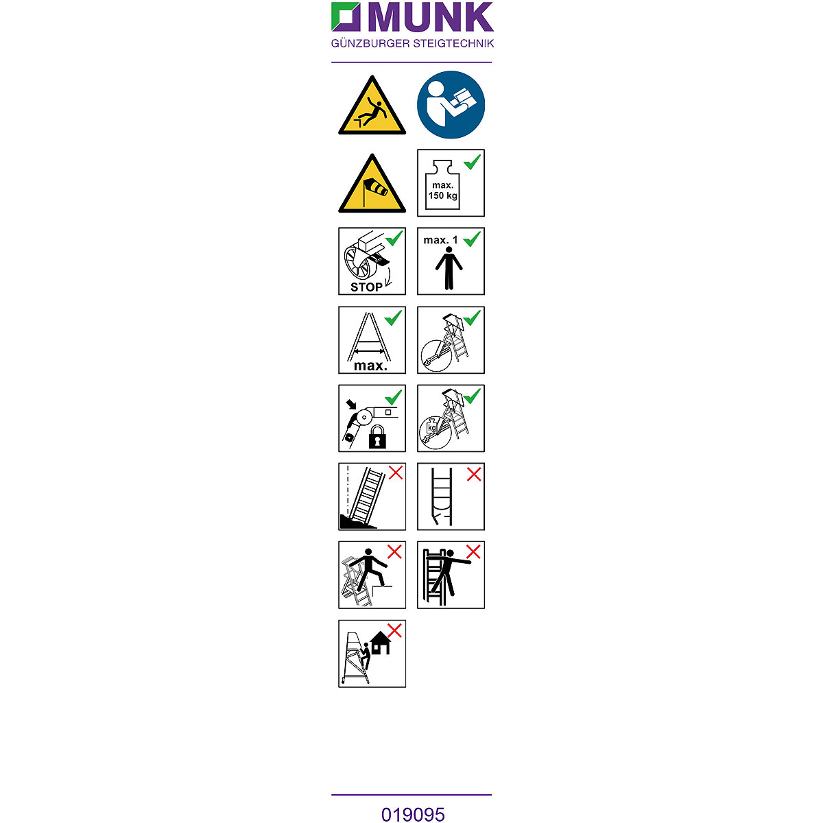 Munk Hinweis-Aufkleber für Plattformleitern Plattformhöhe < 2,50 m