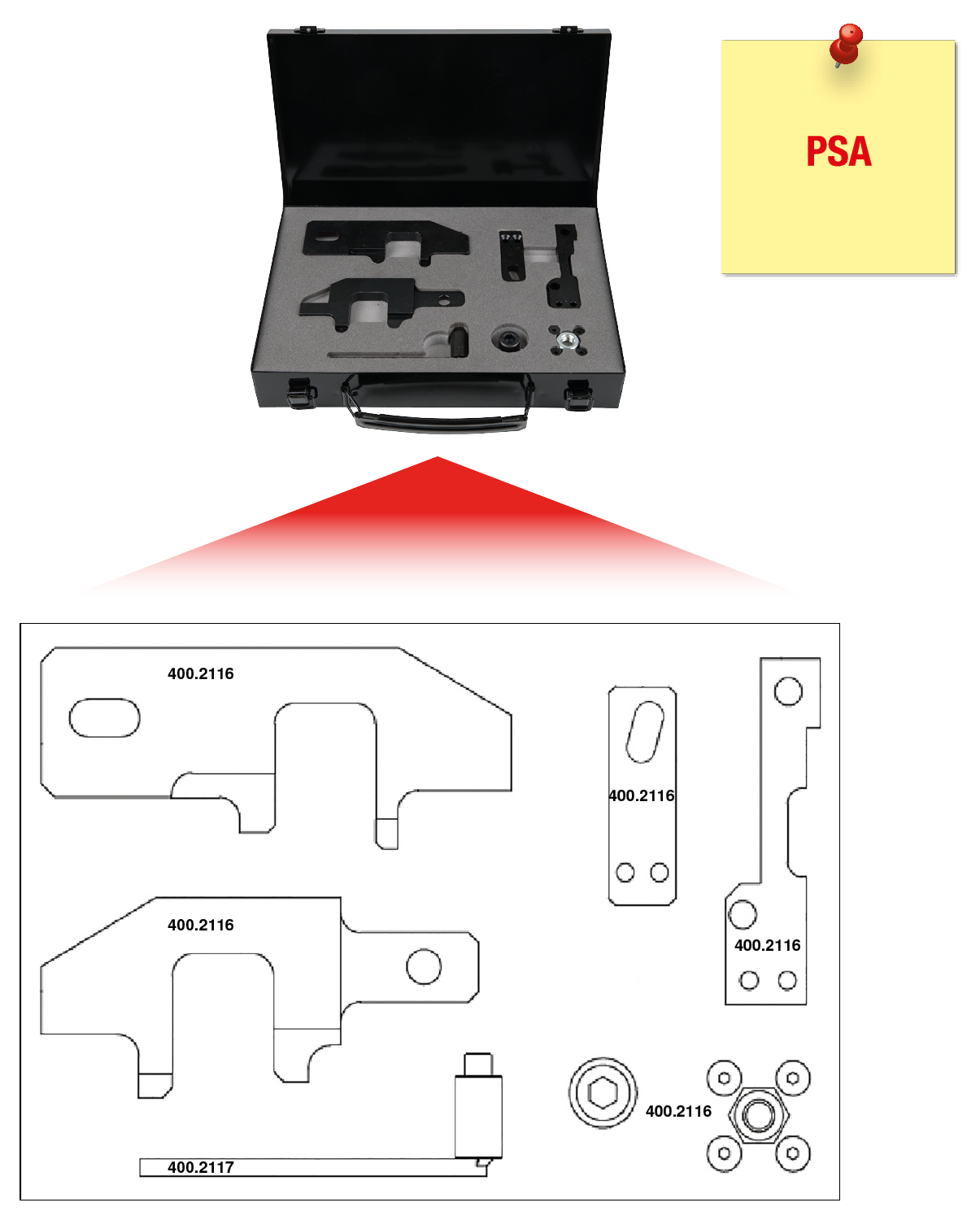 KS Tools Motoreinstell-Werkzeug-Satz für PSA, 11-tlg