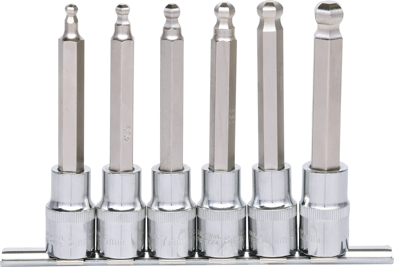 KS Tools 1/2" CHROMEplus Bit-Stecknuss-Satz Innen6kant, Kugelkopf, 6-tlglang,  5-12mm