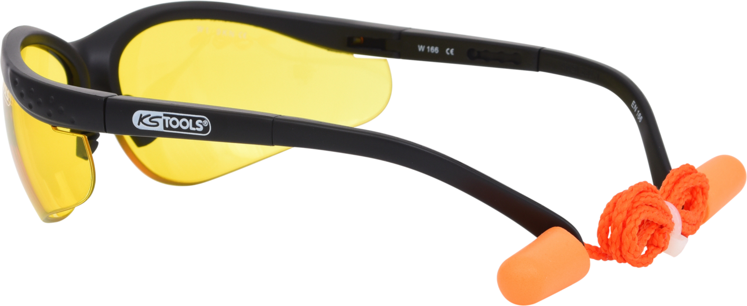 KS Tools Schutzbrille-gelb, mit Ohrstöpsel