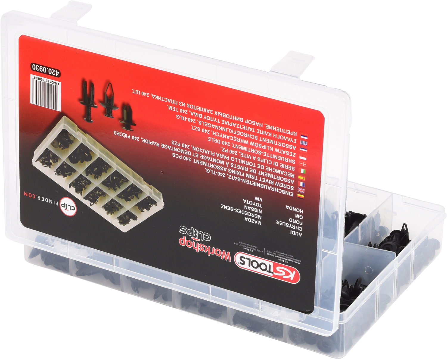 KS Tools Befestigungs-Clip-Satz - Einschraubnieten, 240-tlg