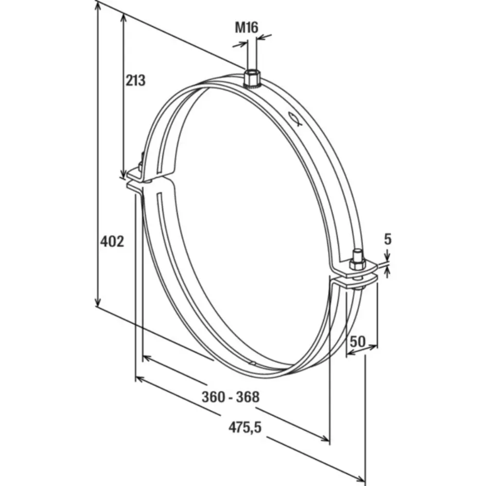 Fischer Massivrohrschelle FRSMN 360-368 M16 ohne Einlage