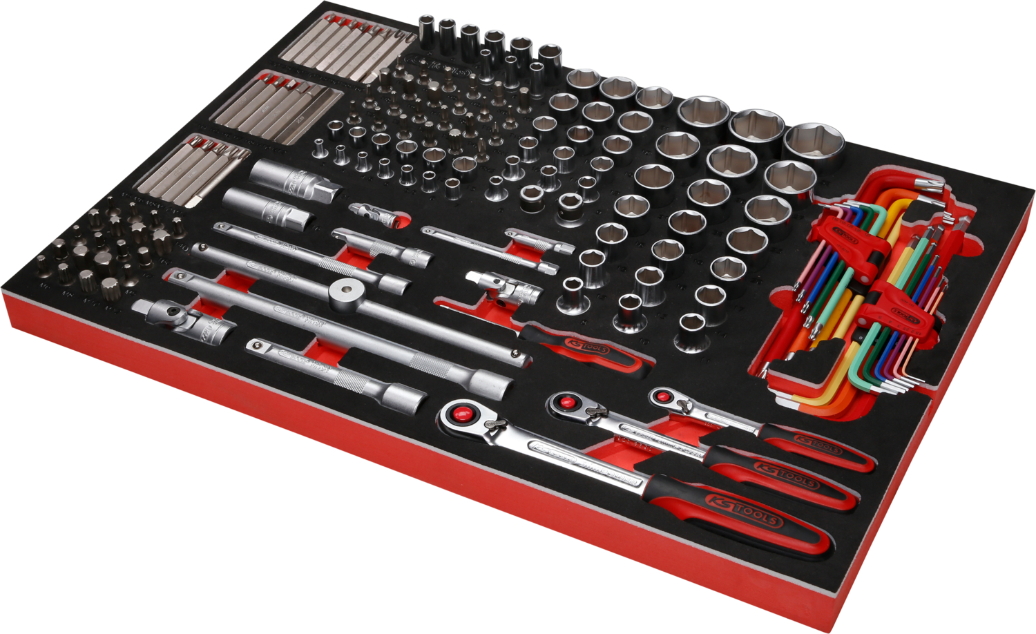 KS Tools 1-4'' + 3-8'' + 1-2'' Steckschlüssel-Satz in Schaumstoffeinlage, 159-tlg