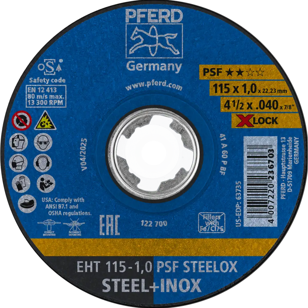 PFERD TOOLS Trennscheibe EHT X-LOCK gerade Universallinie PSF STEELOX für Stahl/Edelstahl
