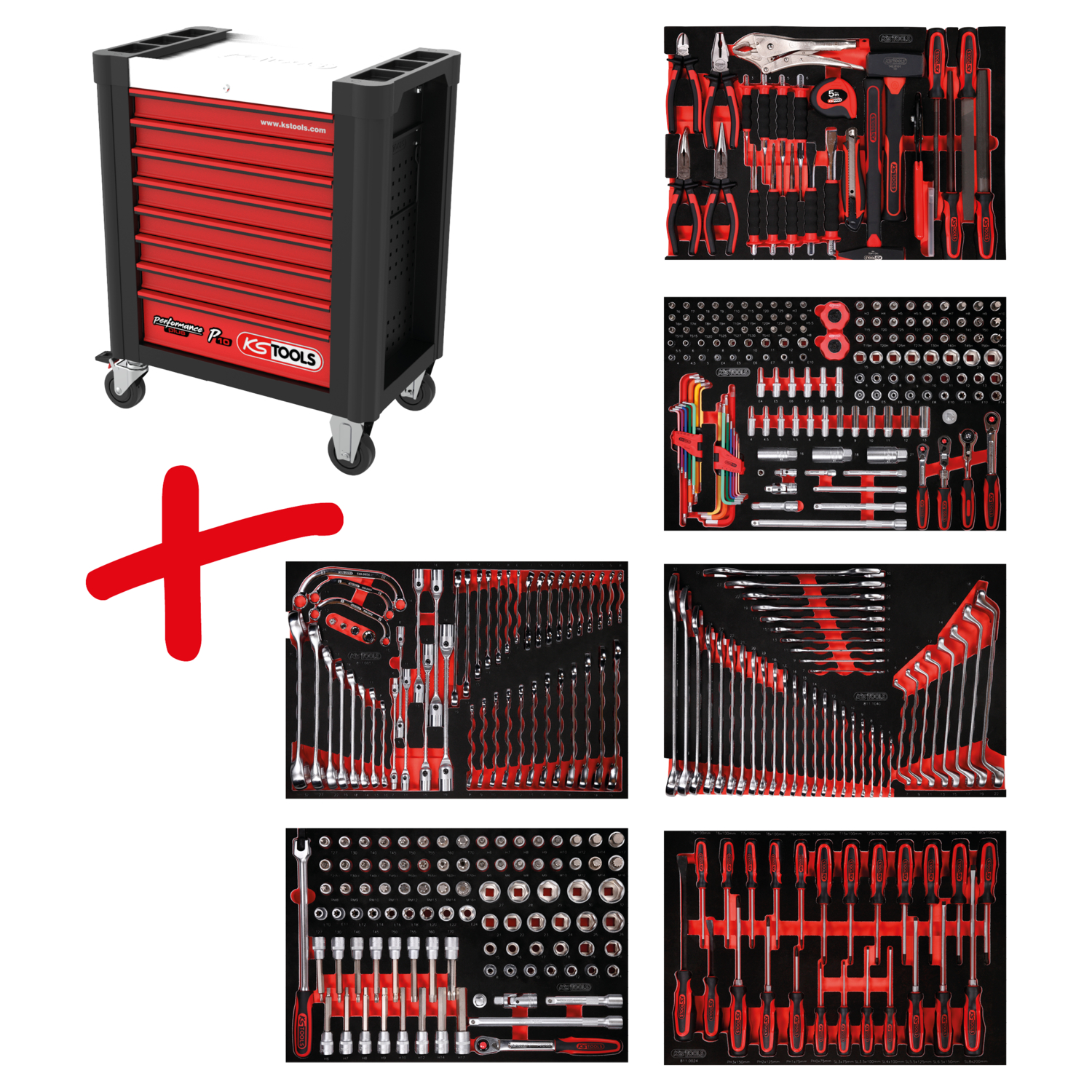 KS Tools Performanceplus Werkstattwagen-Satz P10 mit 399 Werkzeugen für 6 Schubladen
