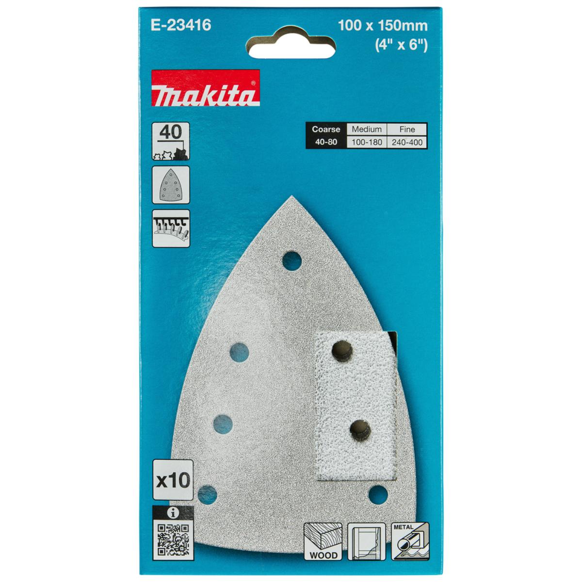 Makita Schleifpapier 100x150mm, Körnung A40,Klett, 7 Loch, 10 Stück