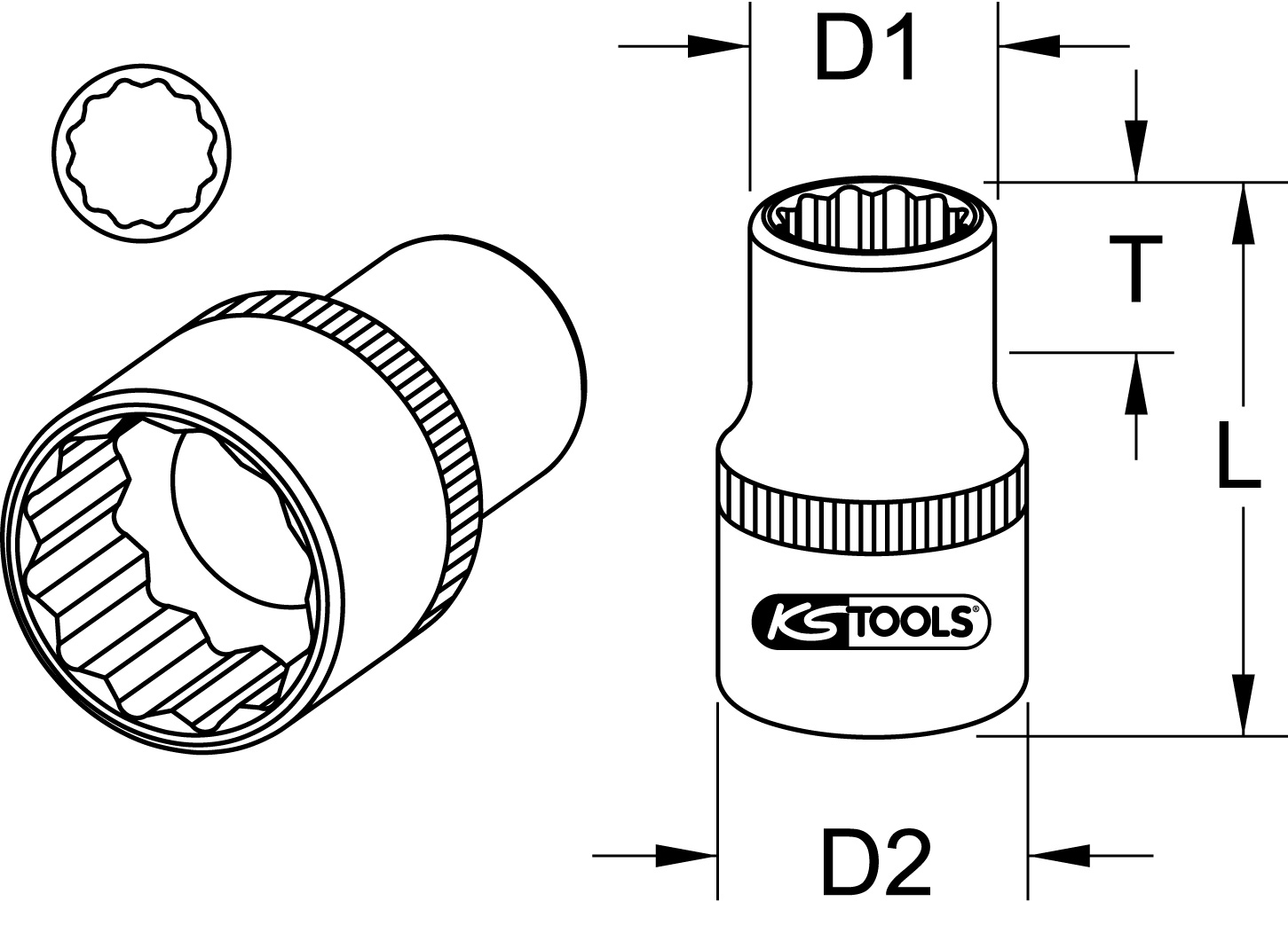 KS Tools 3/4" 12-kant-Stecknuss, kurz