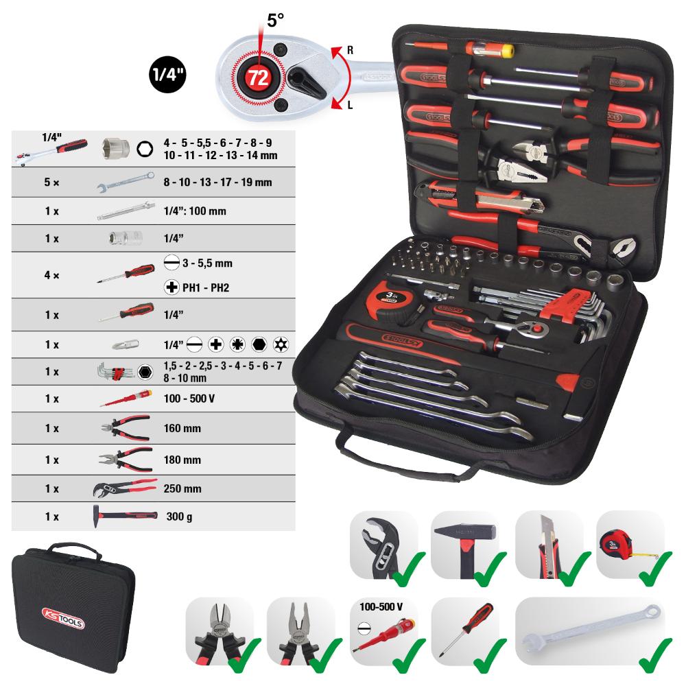 KS Tools 1/4 Zoll Universal-Werkzeugtasche, 62-tlg