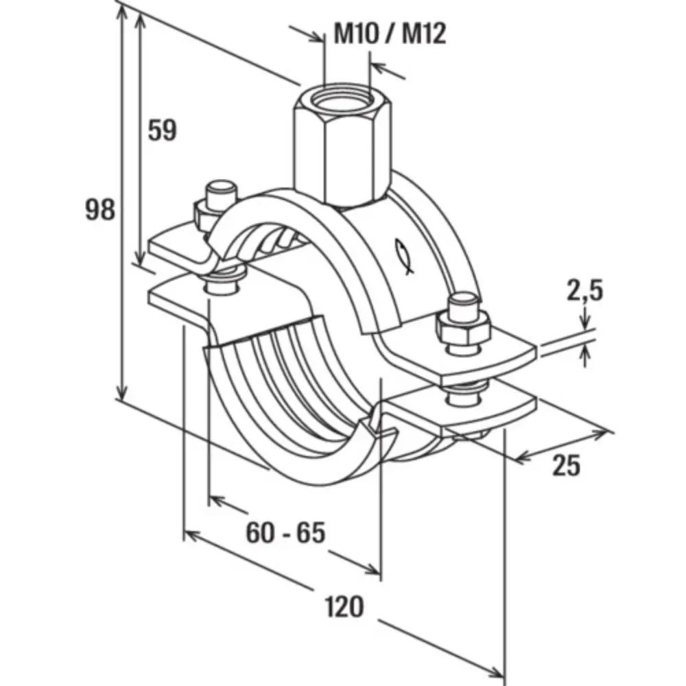 Fischer Massivrohrschelle FRSM 2" M10/M12 galvanisch verzinkt
