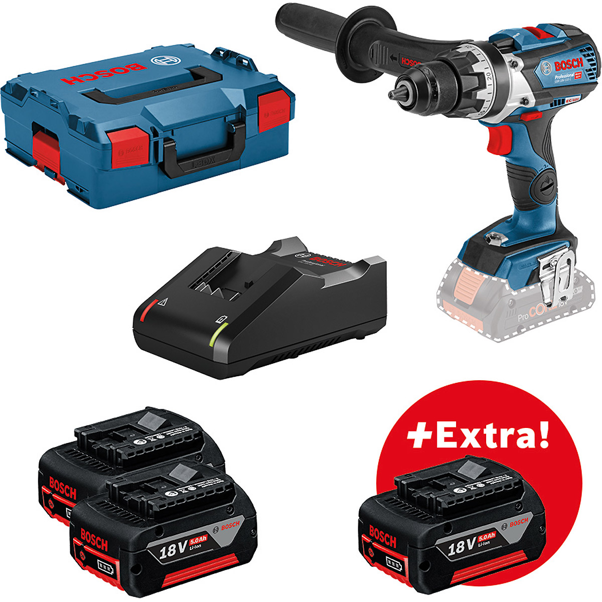 Bosch Bohrschrauber Werkzeug-Set: GSR 18V-110 C + 3 x GBA 18V 5.0Ah + GAL 18V-40