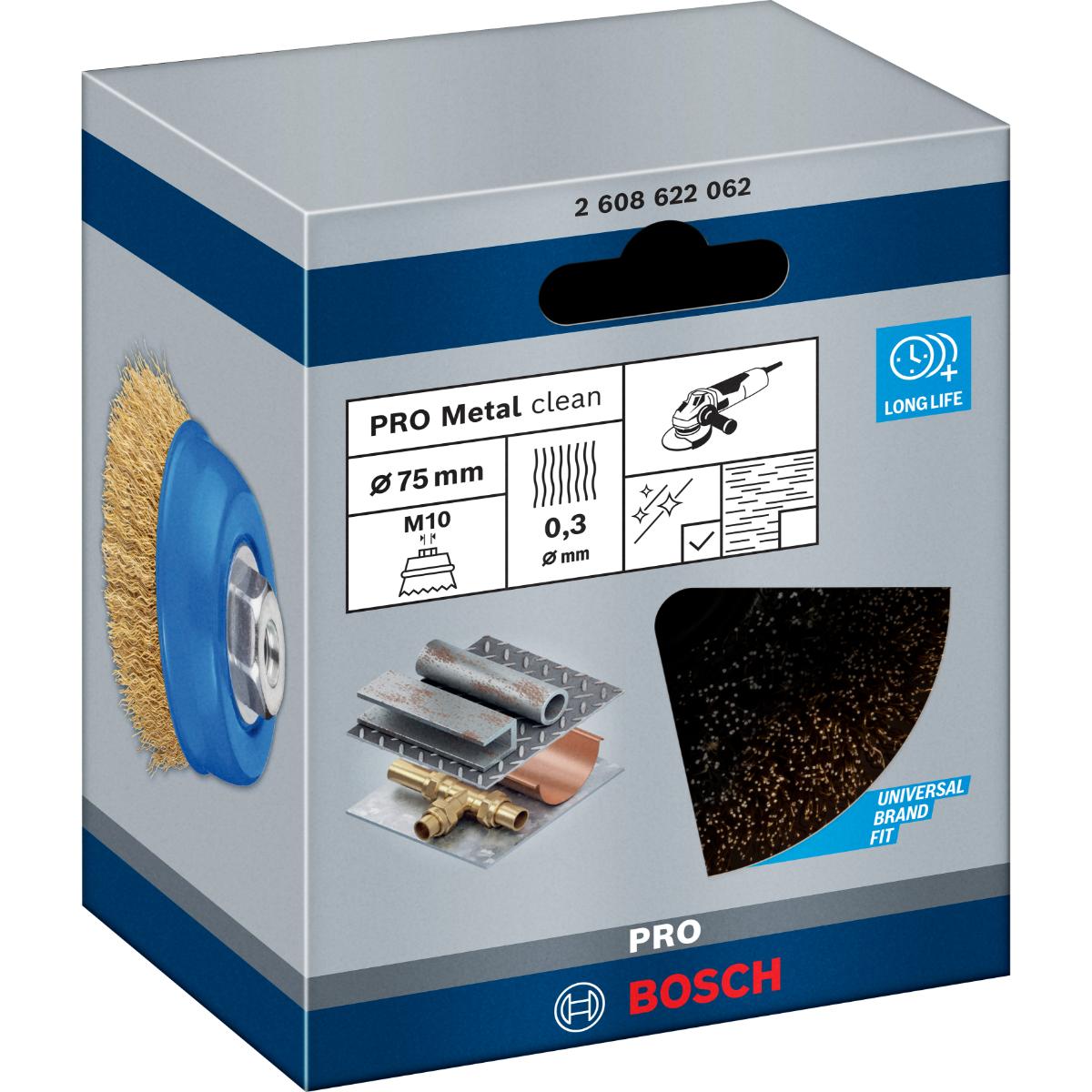 Bosch PRO Topfbürste, Messing, gewellter Draht, 75 mm, 0,3 mm, 12000 U/ min, M 10