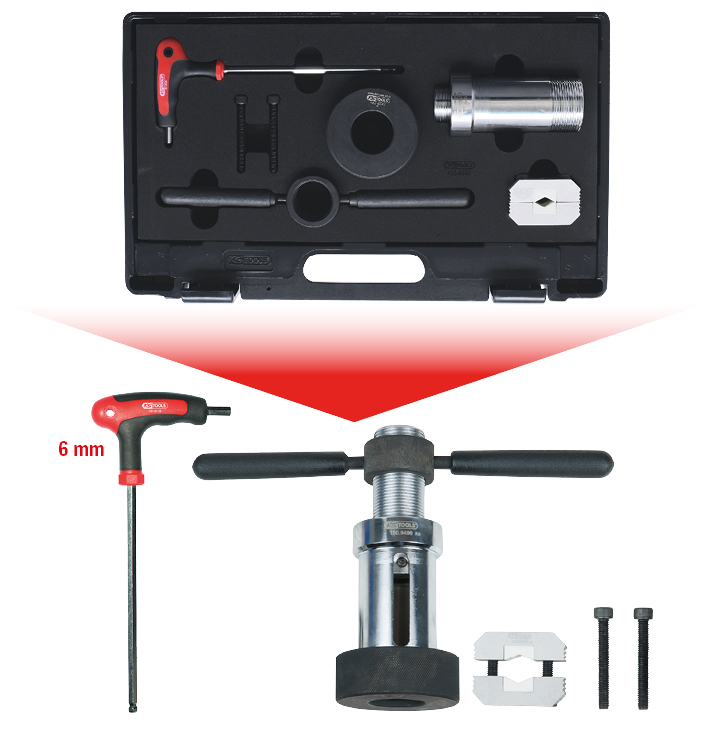 KS Tools Stoßdämpfer-Montagehilfe-Satz für Stoßdämpfer mit Zuganschlagfeder, 7-tlg