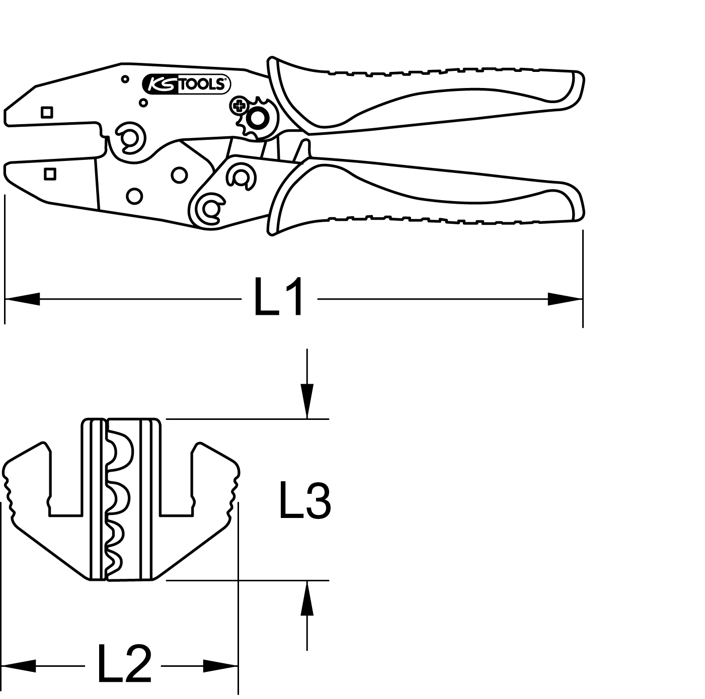 KS Tools Crimpzange für nicht isolierte Kabelschuhe, 220mm