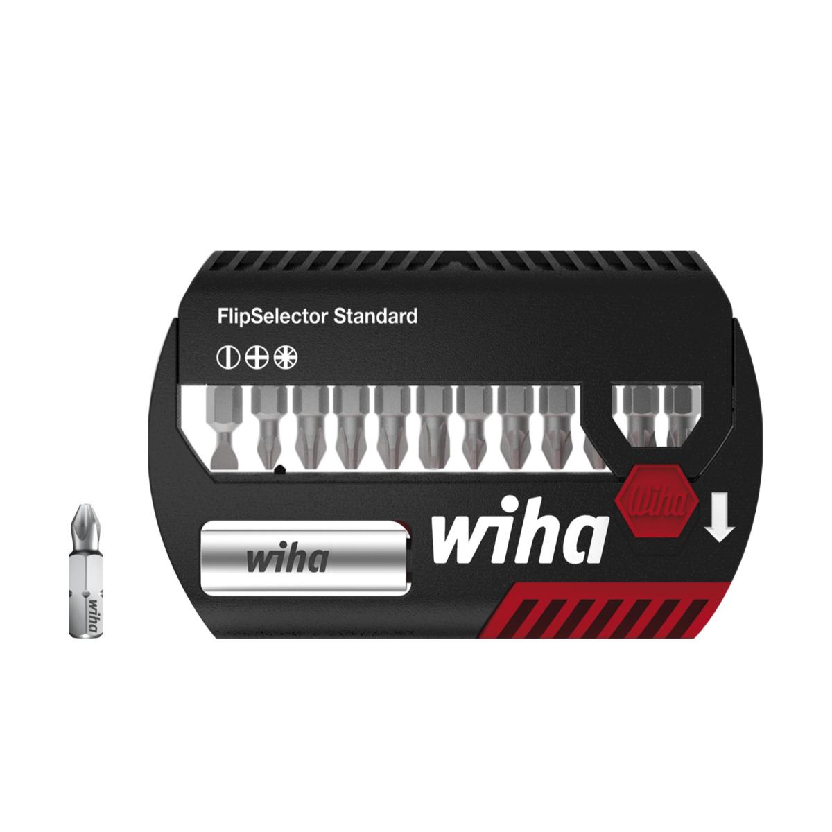 Wiha Bit Set FlipSelector Standard 25 mm Schlitz, Phillips, Pozidriv 14-teiliges Set 1/4 zoll C6,3 mit Gürtelclip
