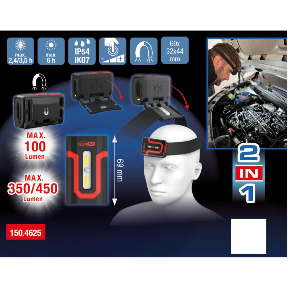KS Tools eQiUltimateBEAM 2in1 Kopflampe/ Arbeitsleuchte 450 Lumen
