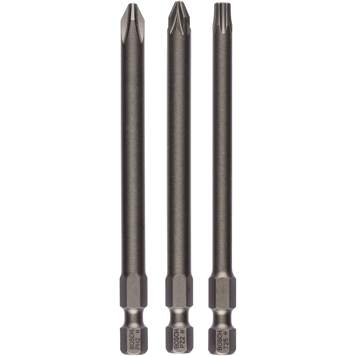 Bosch Schrauberbit-Set Extra-Hart, 3-teilig, PH2, PZ2, T25, 89 mm