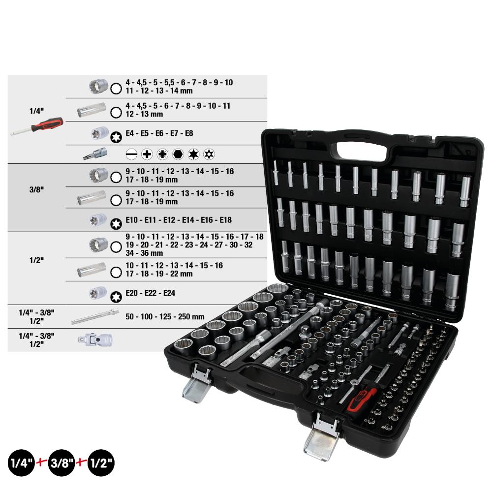 KS Tools 1/4 Zoll+3/8 Zoll+1/2 Zoll Steckschlüssel-Satz, 133-tlg