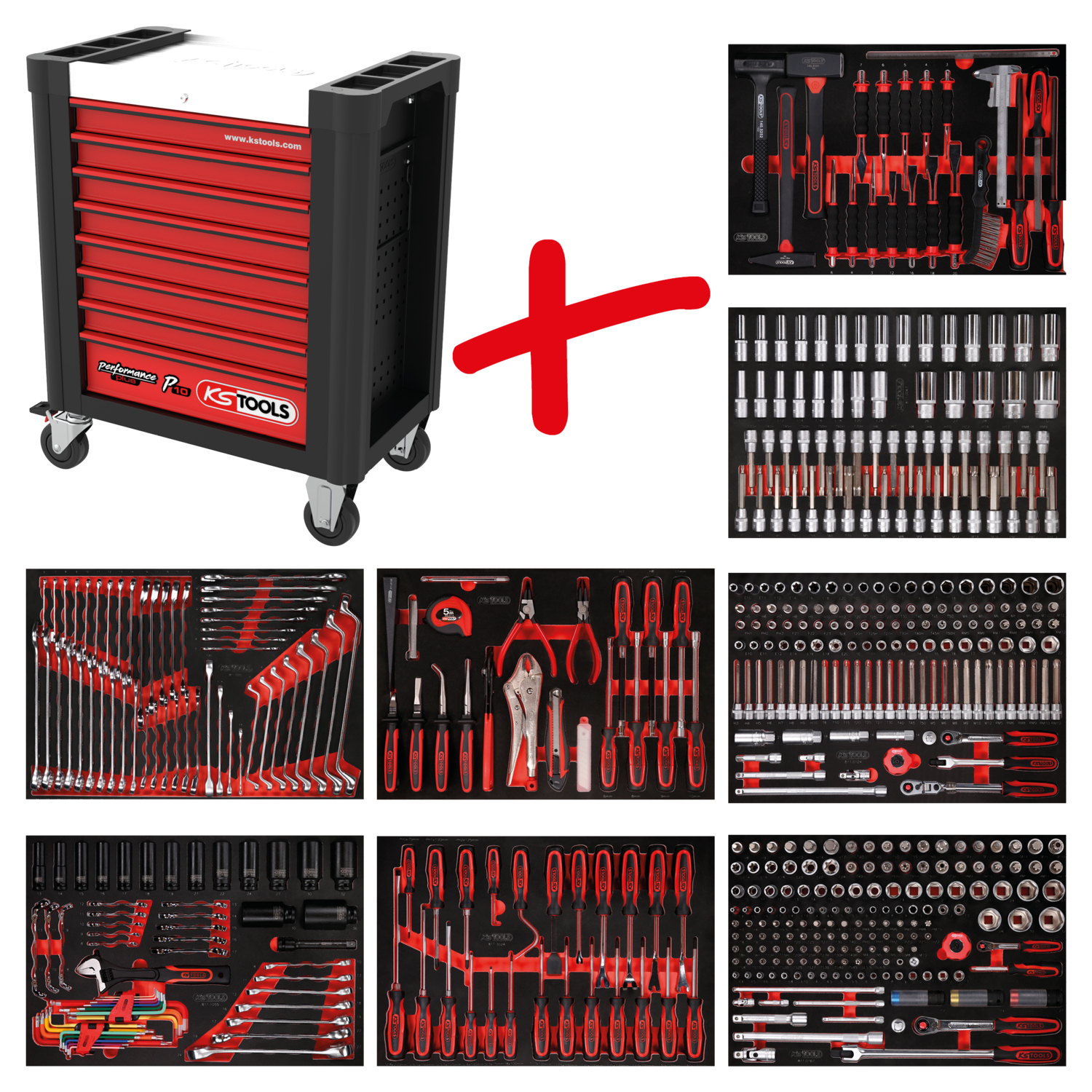 KS Tools Performanceplus Werkstattwagen-Satz P10 mit 536 Werkzeugen für 8 Schubladen
