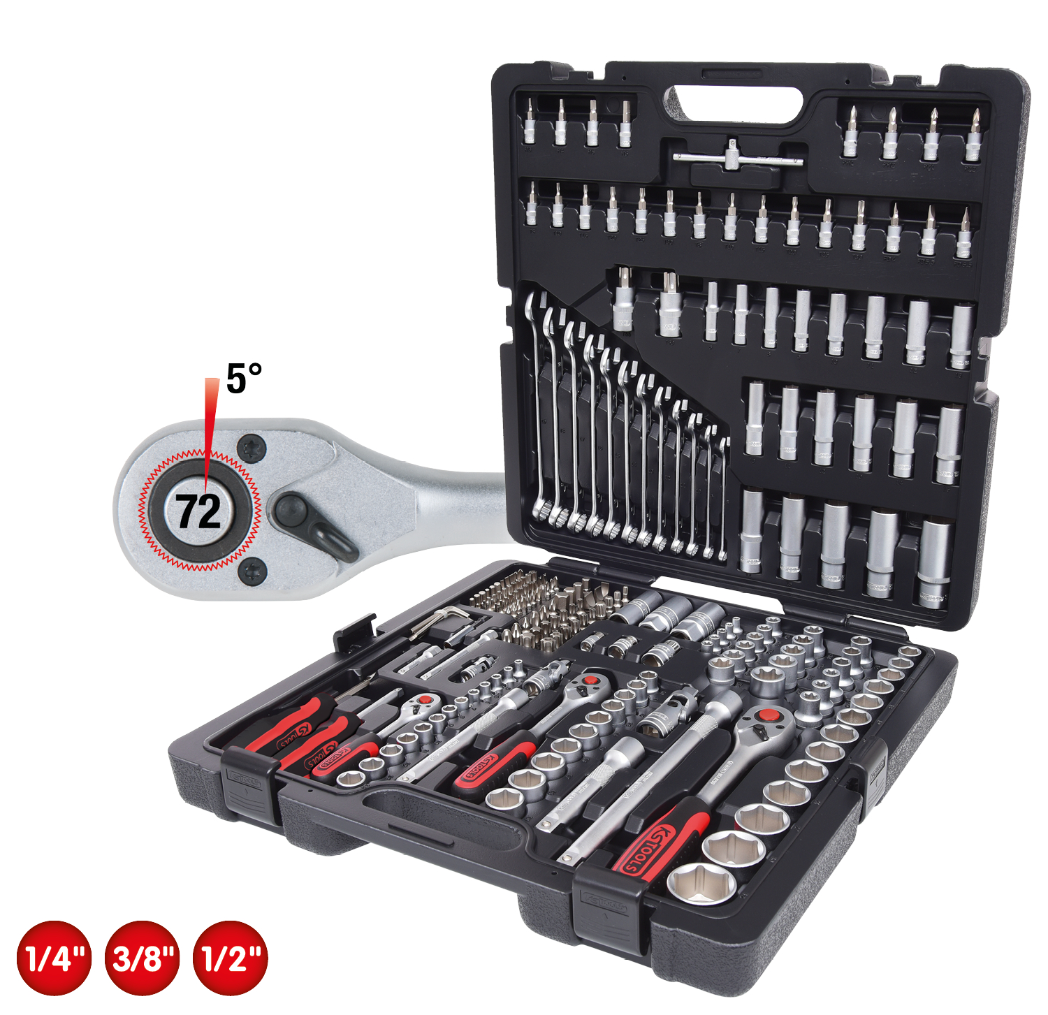 KS Tools 1/4"+3/8"+1/2" Steckschlüssel-Satz, 216-tlg
