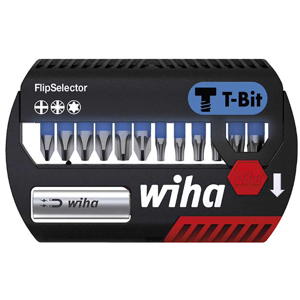Wiha Bit Set FlipSelector T-Bit 25 mm Phillips, Pozidriv, TORX 13-teiliges Set 1/4 zoll C6,3