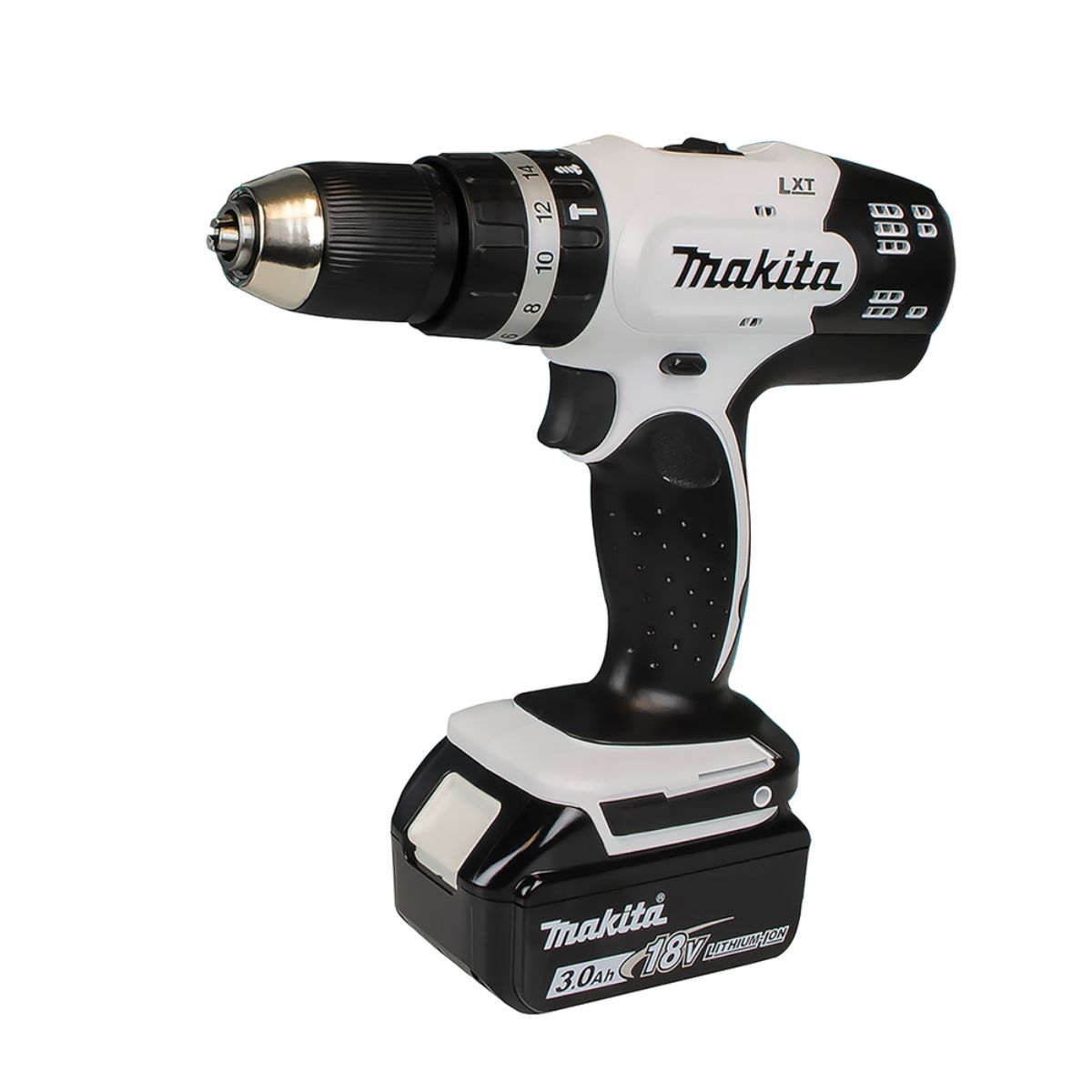 Makita Akku-Schlagbohrschrauber 18V in weiß / 3,0 Ah, 2 Akkus + Ladegerät im Transportkoffer