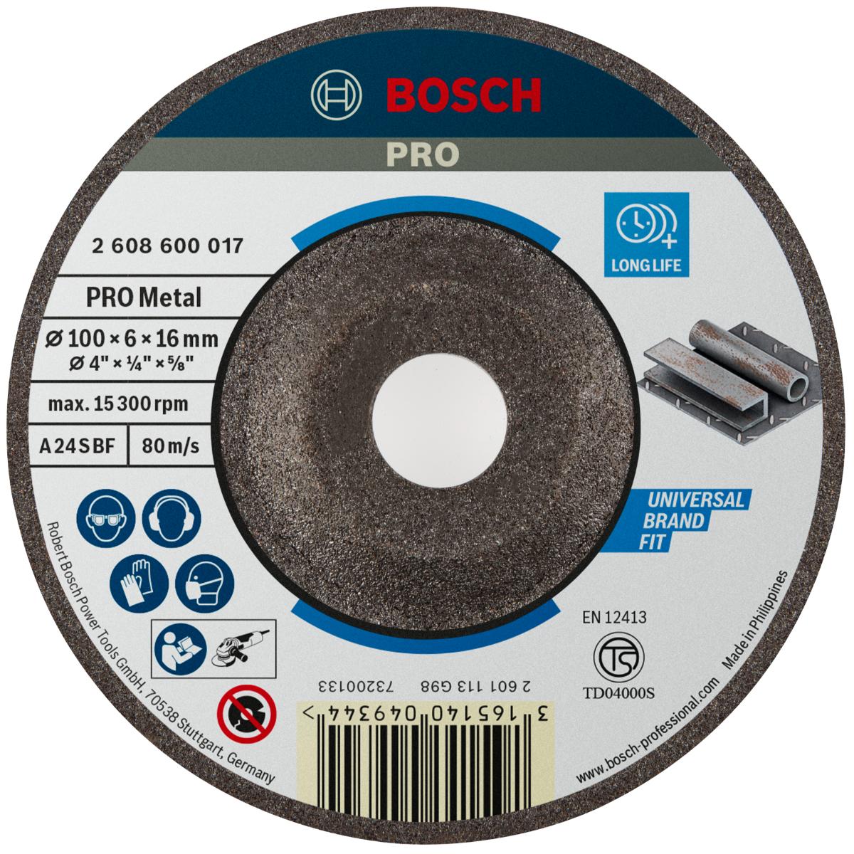 Bosch PRO Schruppscheibe gekröpft Expert für Metall A 24 S BF, 100 mm, 16,00 mm, 6,0 mm