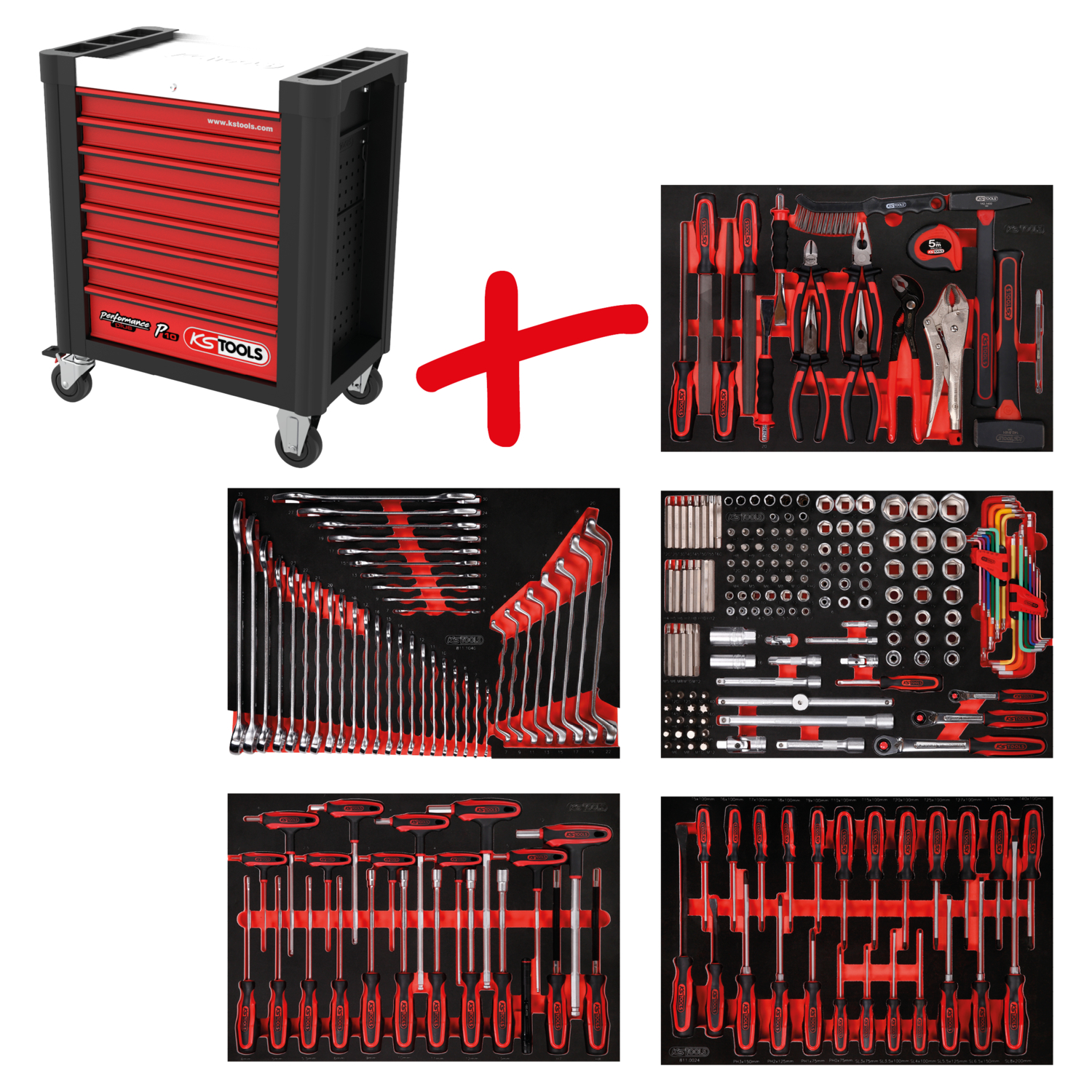 KS Tools Performanceplus Werkstattwagen-Satz P10 mit 262 Werkzeugen für 5 Schubladen