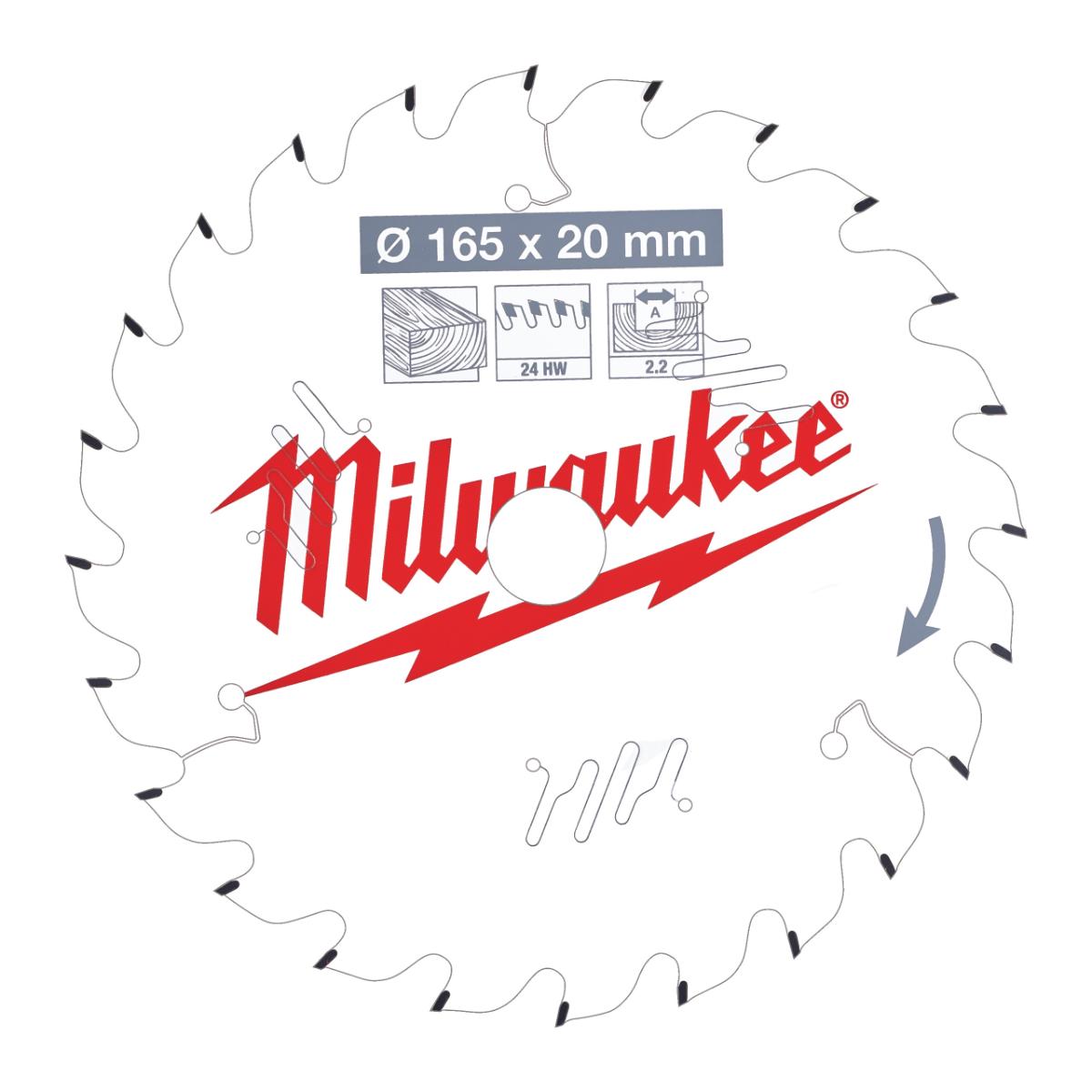 Milwaukee Kreissägeblatt 165/20 mm 24Z Holz