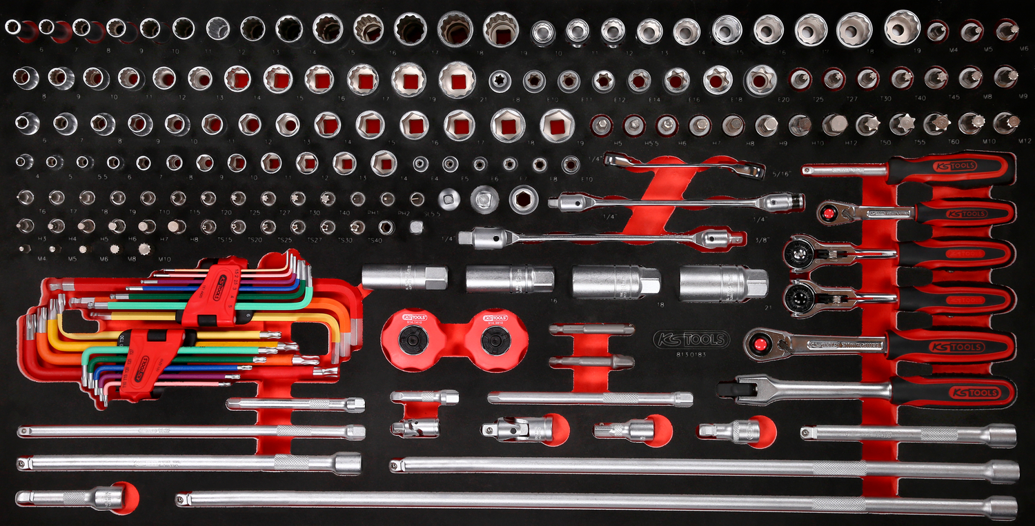 KS Tools 1-4'' + 3-8'' Steckschlüssel-Satz in Schaumstoffeinlage, 183-tlg