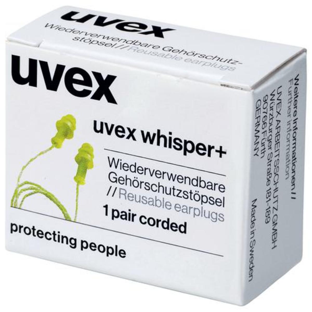 uvex whisper+ Gehörschutzstöpsel mit Kordel SNR 27 dB 50 Paar paarweise in Minibox