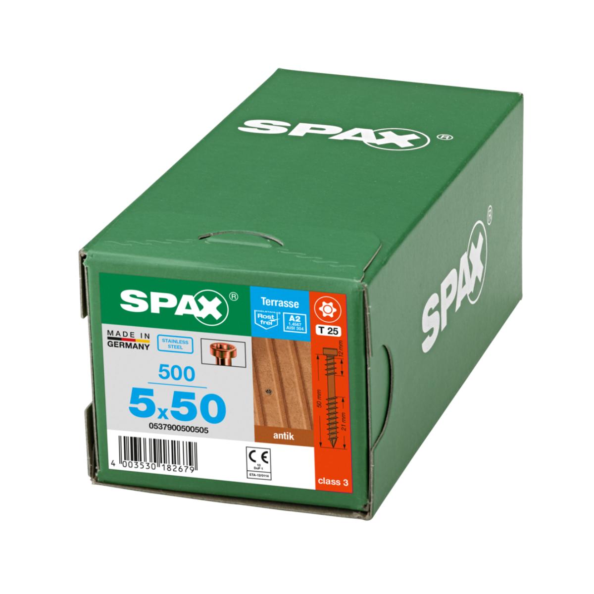 SPAX Terrasse A2 Zylinderkopf T-Star Plus T25 Fixiergewinde Cut antik, 500 Stück
