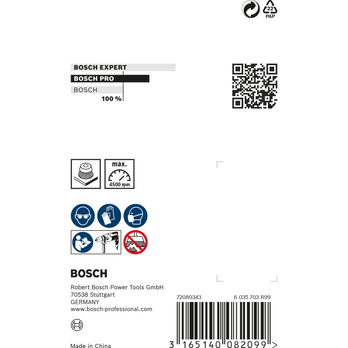 Bosch PRO Topfbürste, Stahl, gezopfter Draht, 65 mm, 0,5 mm, 4500 U/ min