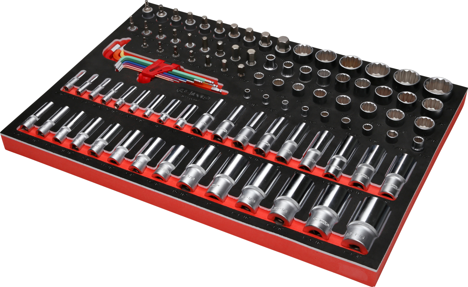 KS Tools 1-4'' + 3-8'' + 1-2'' Steckschlüssel-Satz in Schaumstoffeinlage, 99-tlg, Zoll