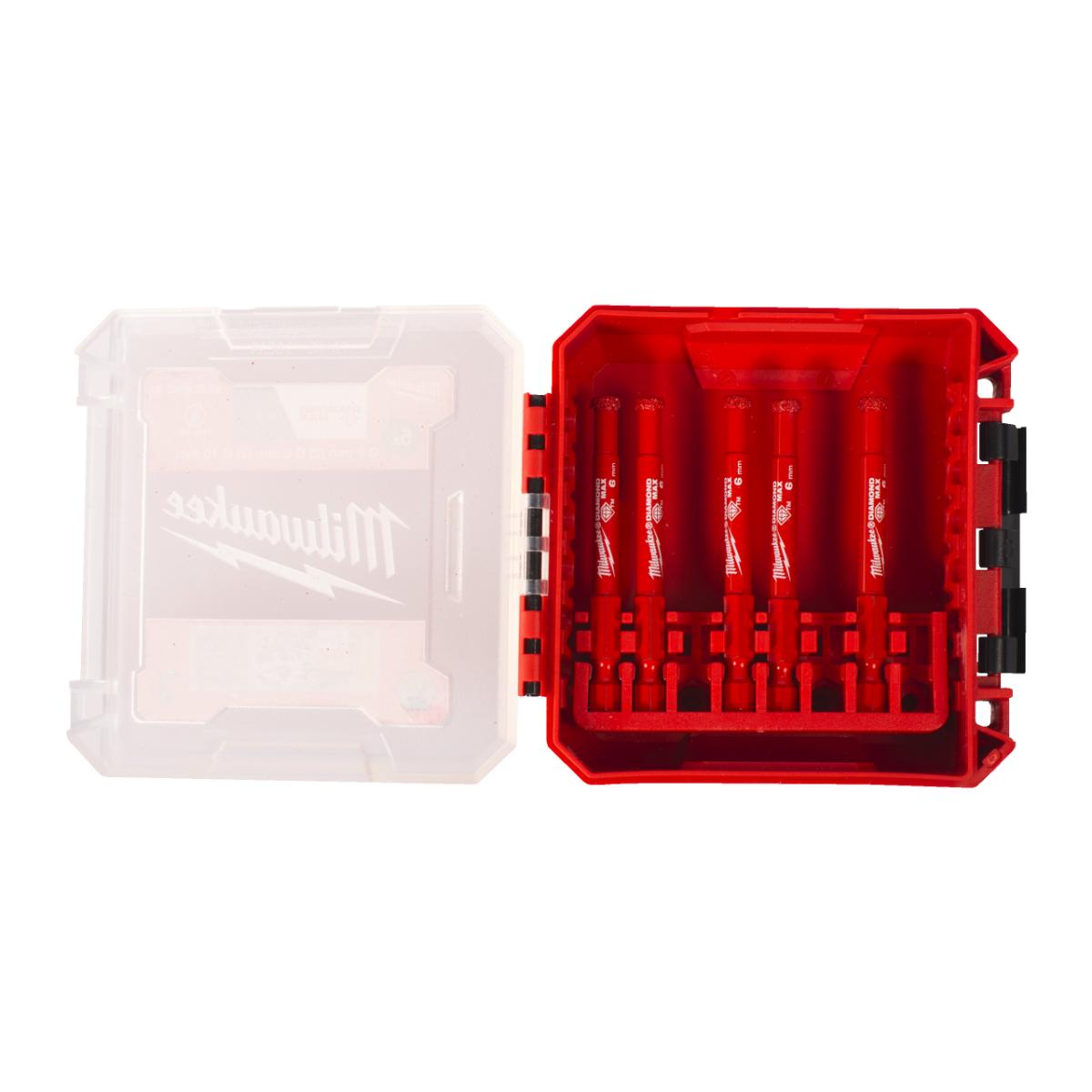 Milwaukee Diamantbohrer DIAMOND MAX 1/4 Hex 5 x 6 mm in PACKOUT kompatibler Box, 5-teiliges Set